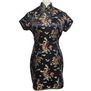 Asian Inspired Print Medium Collared Cheongsam Qipao Dress